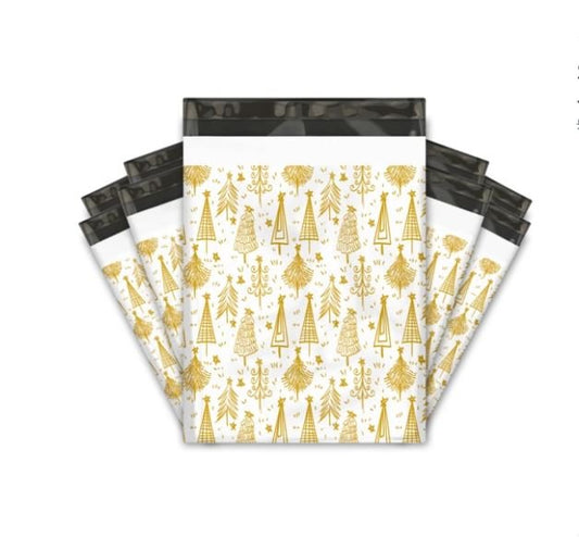 Gold White Christmas Tree Poly Mailers Size 10x13 Colorful Shipping Bags