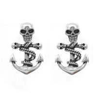 Gothic Skull Anchor Earrings Silver Nautical Punk Studs