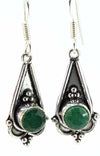 Green Cabochon Drop Earrings Vintage Silver Tone Dangle