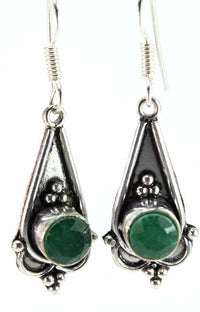 Green Cabochon Drop Earrings Vintage Silver Tone Dangle