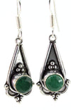 Green Cabochon Drop Earrings Vintage Silver Tone Dangle