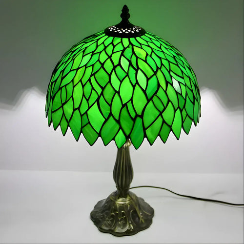 Green Leaf Tiny Tiffany-Style Lamp | Glass Tabletop