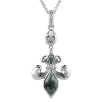 Green Marble Fleur De Lis Pendant Necklace Sterling
