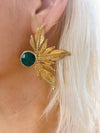 Green Quartz Gold Plated Leaf Drop Earrings For Women