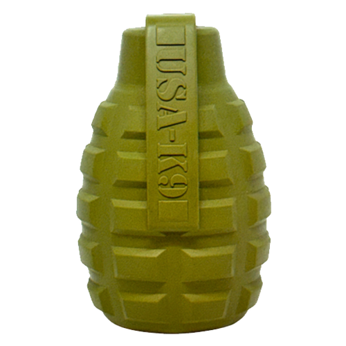 USA-K9 Grenade Shaped eDispenser Durable Dog Chew Toy & Treat Dispenser - Army Green