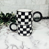 Black And White Checkered Ceramic Mug 13.5oz Hand-Painted Retro Dishwasher Safe