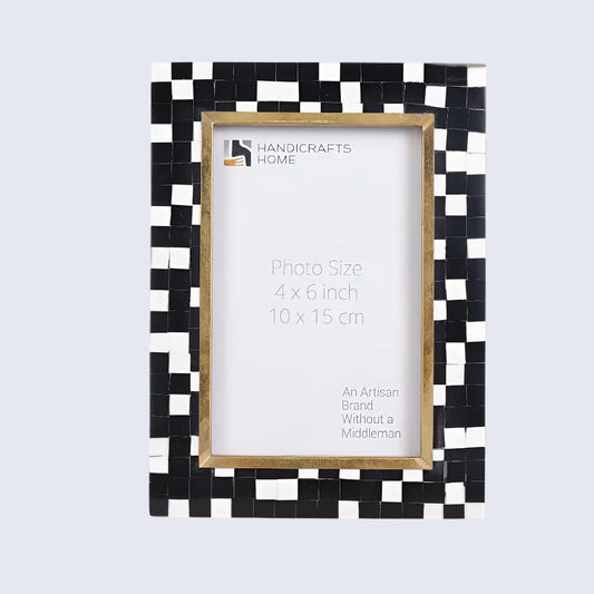 Picture Frames Halo Mosaic Collection Resin Inlay With Brass Accents, Black- 4x6