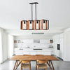 Hanging Lights for Hall with Rustic Wood, 4-Light Fixture & Black Metal Design