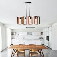 Hanging Lights for Hall with Rustic Wood, 4-Light Fixture & Black Metal Design