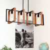 Hanging Lights for Hall with Rustic Wood, 4-Light Fixture & Black Metal Design