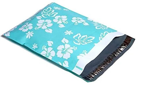 Hawaiian Flower Blue Poly Mailers Size 10x13 Colorful Shipping Bags