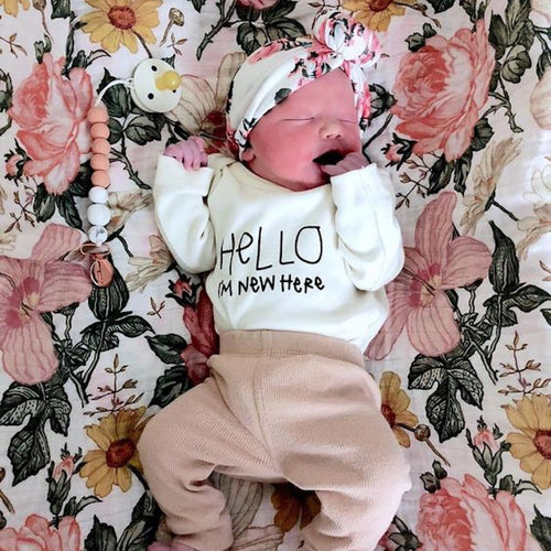 Hello I'm New Here Organic Bodysuit Long Sleeve