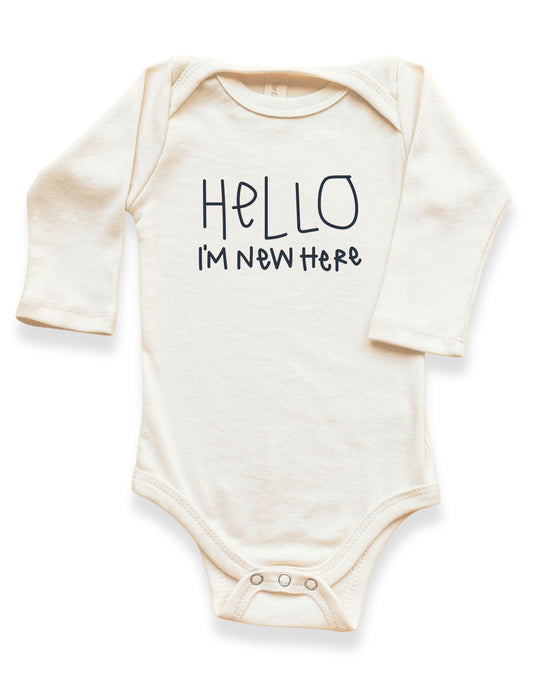 Hello I'm New Here Organic Bodysuit Long Sleeve