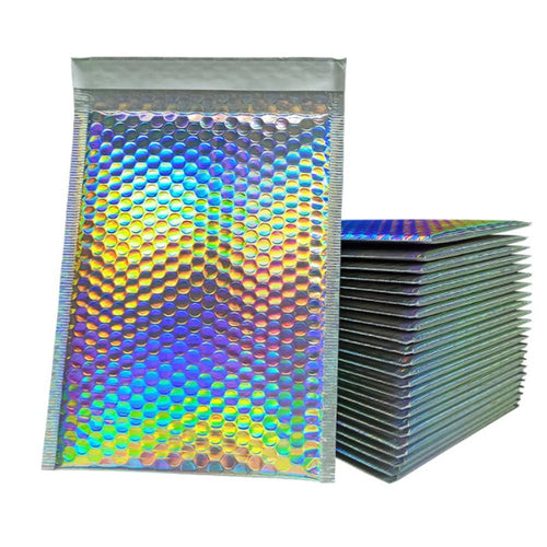 Holographic Silver Metallic Bubble Mailers Size 4x8 Padded Shipping Bags