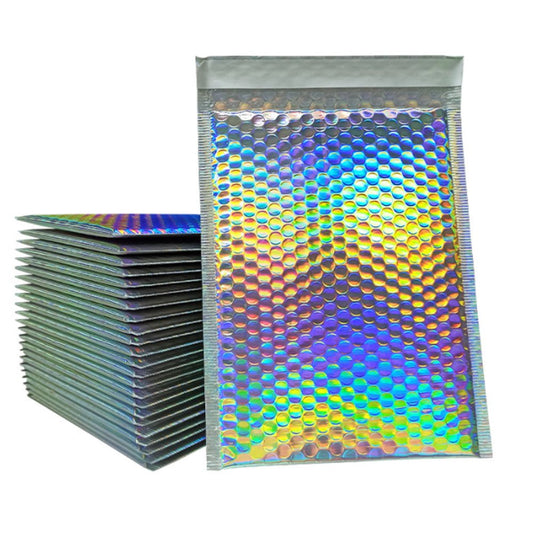 Holographic Silver Metallic Bubble Mailers Size 4x8 Padded Shipping Bags