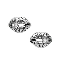 Icy Lips Sterling Silver Stud Earrings With CZ Stones