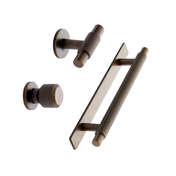 Knurled Backplate Antique Bronze "Manor" Knobs and Drawer Pulls Euro • Knobs