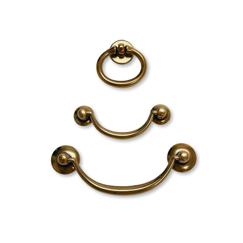 Brass Ring Pulls "Bail" Antique Brass Hardware Euro • Knobs