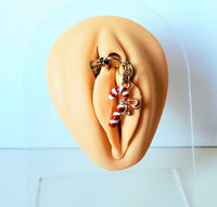 Candy Cane Christmas Lingerie Clip On Pussy Jewelry, Erotic Labial Clip