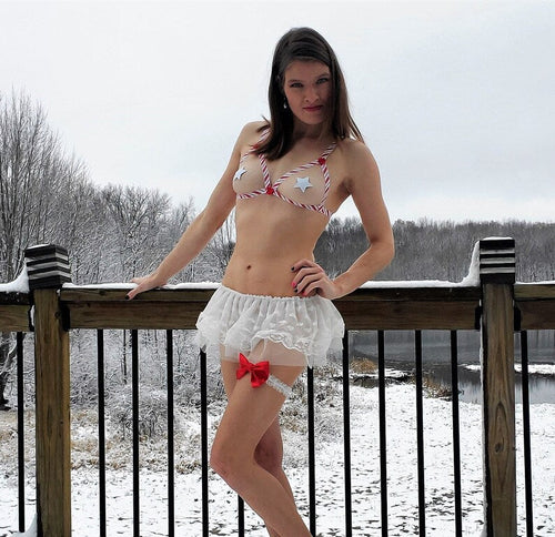 Christmas Lingerie Bra, Holiday Cupless Bra, Candy Cane Sparkle Lingerie