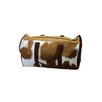 Handmade Genuine Leather Duffel Bag Large Travel Bag Cow Hide Weekend Bag Overnight Bag in Brown & White