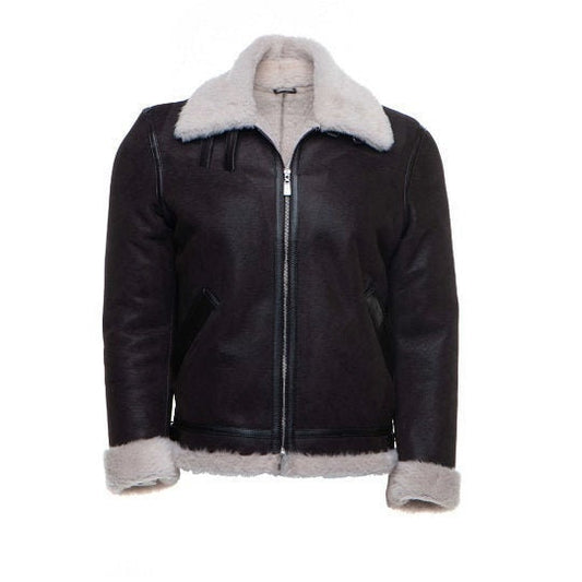 Handmade Hampton's Classic Brown Bomber Aviator Shearling Jacket With Collar Belt