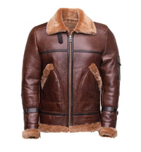 Handmade Esa Brown Bomber Sheepskin Faux Shearling Jacket With Large Pockets