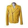 Handmade  Olson's Yellow Biker Style Leather Jacket With Waist Belt