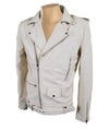 Handmade Holman's Cream Color Biker Leather Jacket With Waist Belt