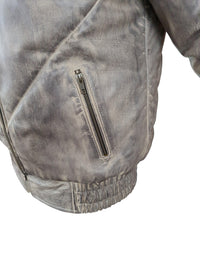 Handmade Casper's V-Bomber Style Puffer Winter Leather Jacket With White Fox Fur Collar