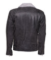 Handmade Vintage Grey Biker Leather Jacket With Sherpa Lining