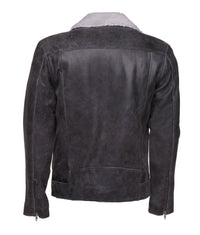 Handmade Vintage Grey Biker Leather Jacket With Sherpa Lining