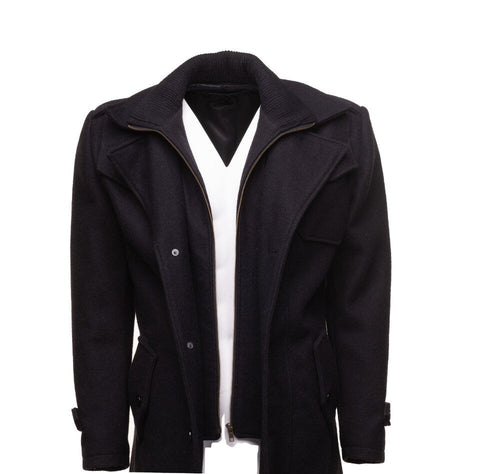 Handmade Black Wool 3/4 Length Trench Coat