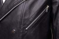 Handmade Micheals Biker Style Leather Jacket With Snap Buttons Closure