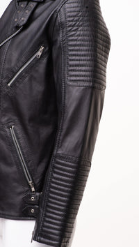 Handmade Micheals Biker Style Leather Jacket With Snap Buttons Closure