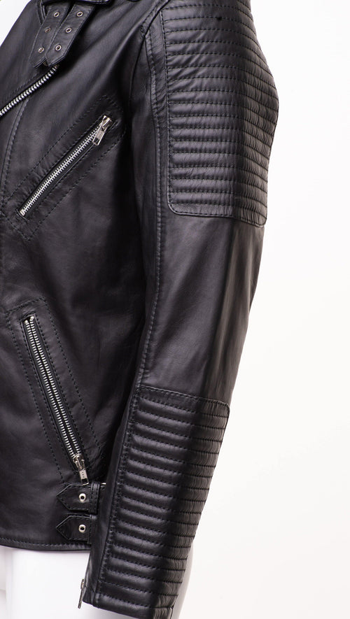 Handmade Micheals Biker Style Leather Jacket With Snap Buttons Closure