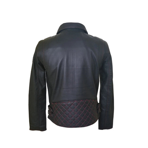 Handmade Bonnie's Black Leather Jacket With Red Stitching