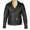 Handmade Mercado's Quilted Biker Leather Jacket With Waist Belt