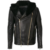 Handmade  Sundown Biker Jacket With Fur Collar