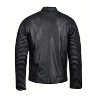 Handmade Haworths Moto Style Leather Jacket With Patterned Sleeves