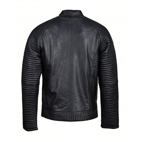 Handmade Haworths Moto Style Leather Jacket With Patterned Sleeves