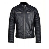 Handmade Haworths Moto Style Leather Jacket With Patterned Sleeves