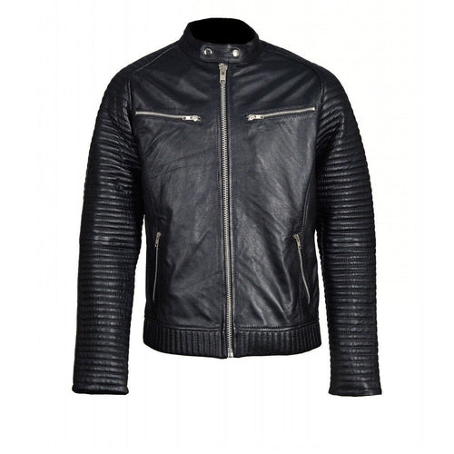 Handmade Haworths Moto Style Leather Jacket With Patterned Sleeves