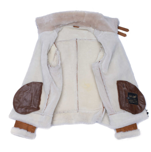 Handmade Hagan's Tan Aviator Bomber Suede Shearling Jacket