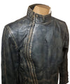 Handmade Kwame's Vintage Style Leather Jacket With Straight Collar