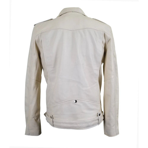 Handmade Holman's Cream Color Biker Leather Jacket With Waist Belt