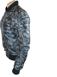 Handmade Bomber Grey Camouflage Military Print Leather Jacket