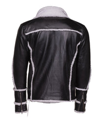 Handmade Harry's Sherpa Leather Jacket With Double Collar