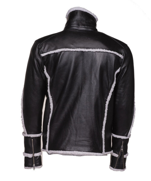 Handmade Harry's Sherpa Leather Jacket With Double Collar