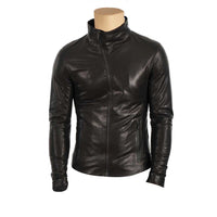 Handmade Black Leather Jacket With High Neck Pullover